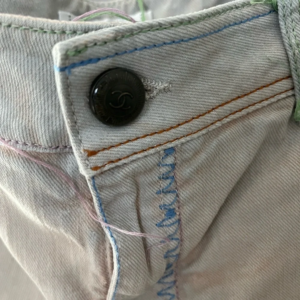 CHANEL Multicolor Embroidered Denim Jeans, Size 44 (Women) P40487V29445